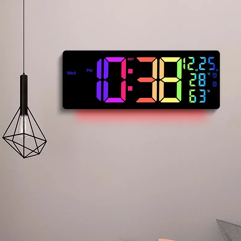 17’’ Large Digital Alarm Clock with 11Colors & Dynamic RGB Display RGB LED Wall Clock with Colour Changing/Dual