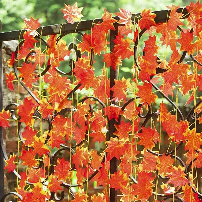 50/1String Artificial Maple Leaves Vine Hanging Garland DIY Maple Leaf Fake Plant Autumn Christmas Thanksgiving Party