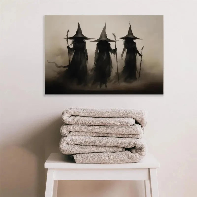 Abstract Retro Witch Halloween Canvas Prints Witchcraft Cartoon Cosplay Wall Art Poster for Family Bedroom Office Decor