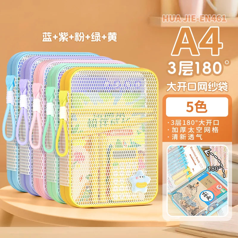 HUAJIE A4/A5 Zipper Document Bag Multi-Layer Subject File Folder Large Capacity Storage Bag with Handle for Students