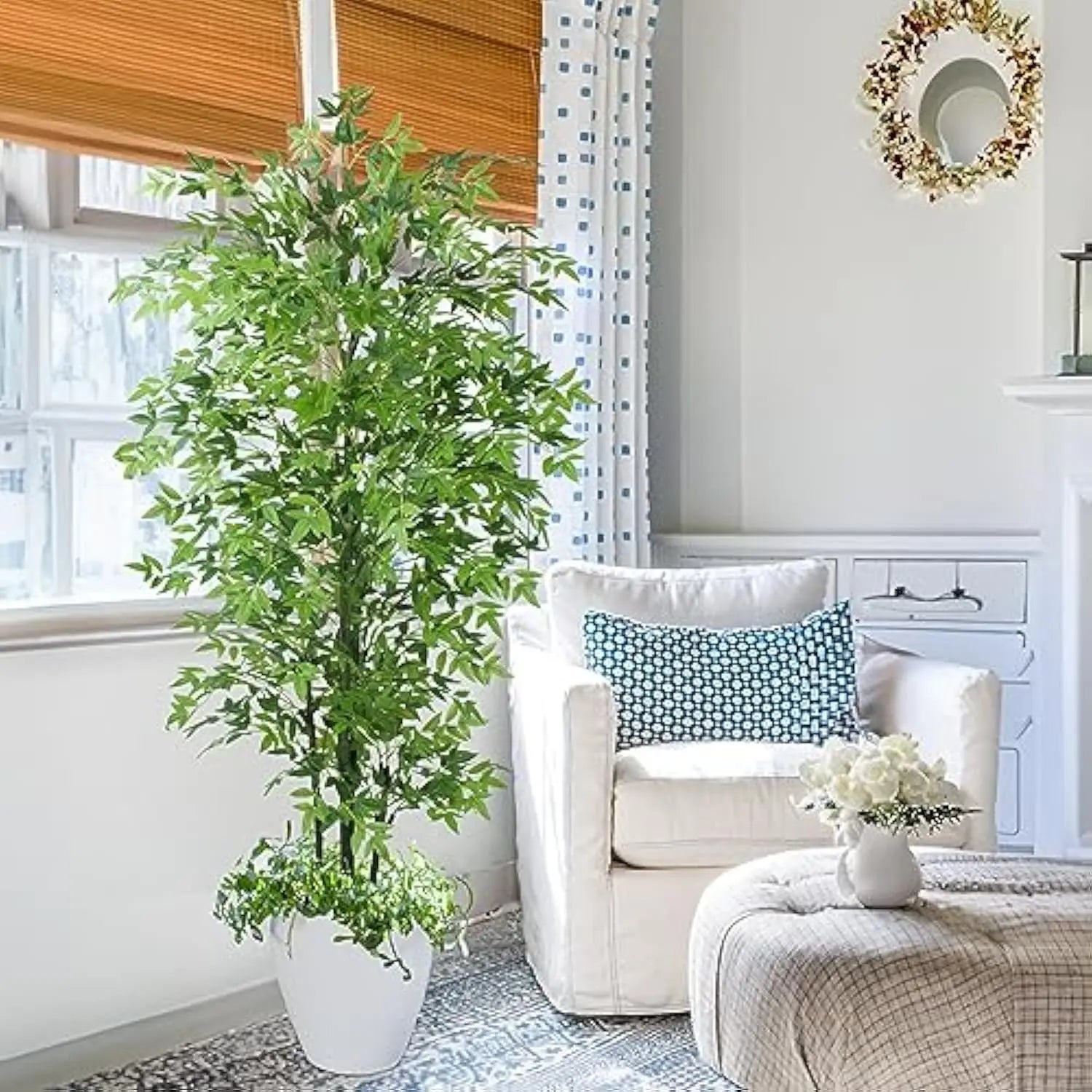 6ft Tall Artificial Nandina Tree Faux Bamboo Plant Real Touch Nandina Leafs Artificial Tree for Home Office Indoor