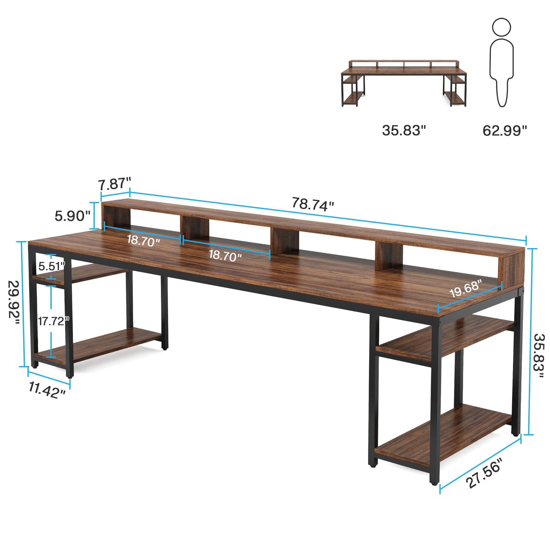 Tribesigns 78.74 Inches Extra Long Two-Person Desk Double Computer Desk with Monitor Stand and Storage Shelves Work