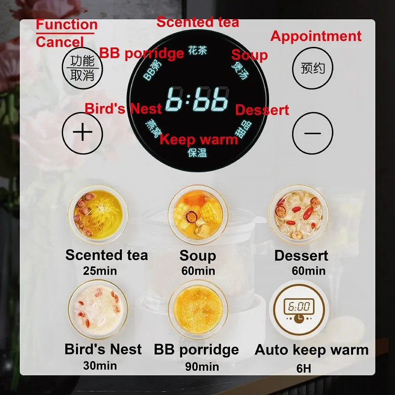 110V/220V Health Kettle Glass Tea Maker Bird’s Nest Multi-Function Office 9.5h Appointment Flower Teapot 1.5L Electric