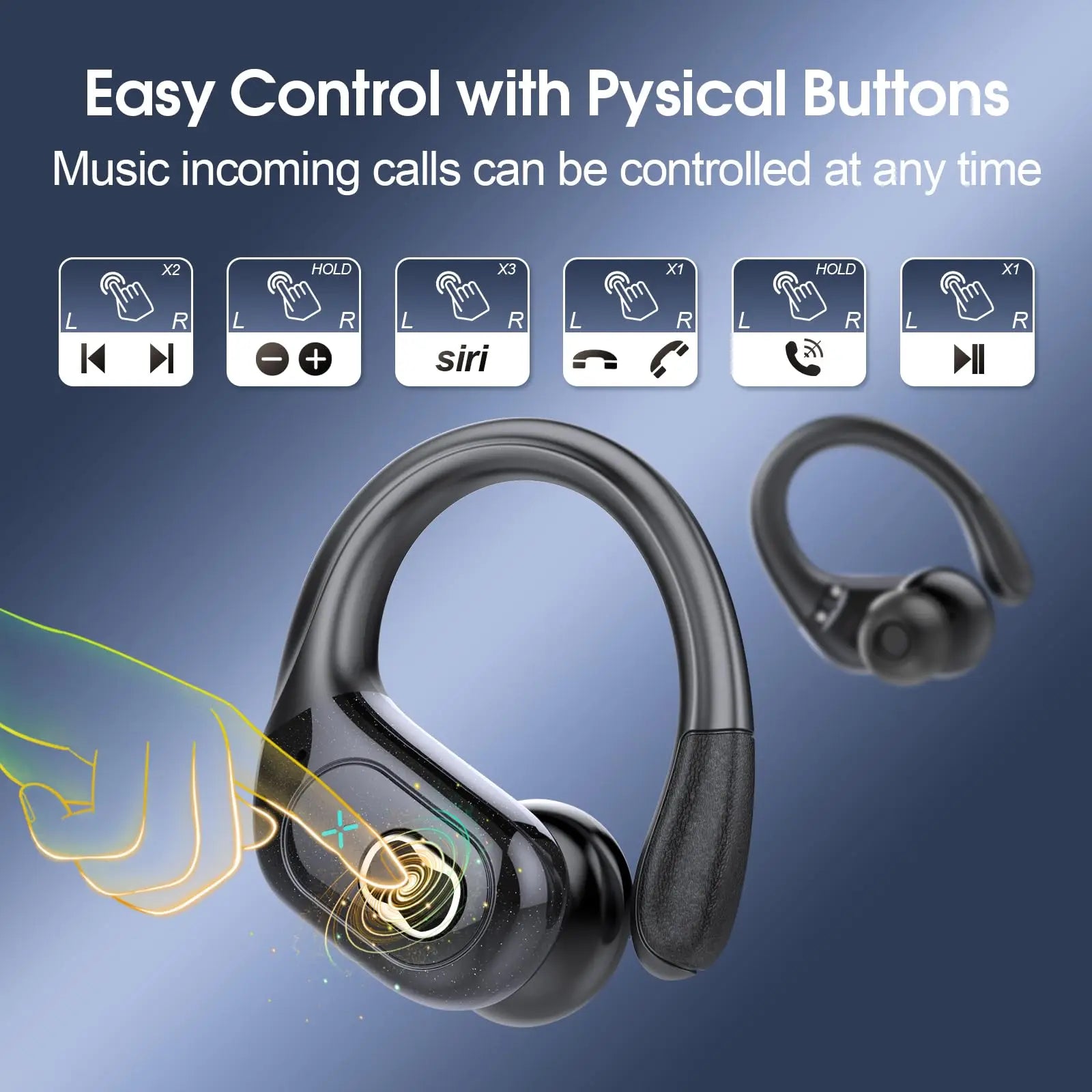 Wireless Earbuds Bluetooth 5.4 75H Playtime Hi-Fi Stereo Deep Bass ENC Mic IPX7 Waterproof Earhooks Sport Earphones.