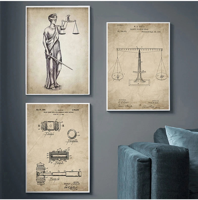 Attorney Lady Justice Law Patent Posters and Prints Scales Of Justice Lawyer Gift Art Canvas Painting Lawyer Office