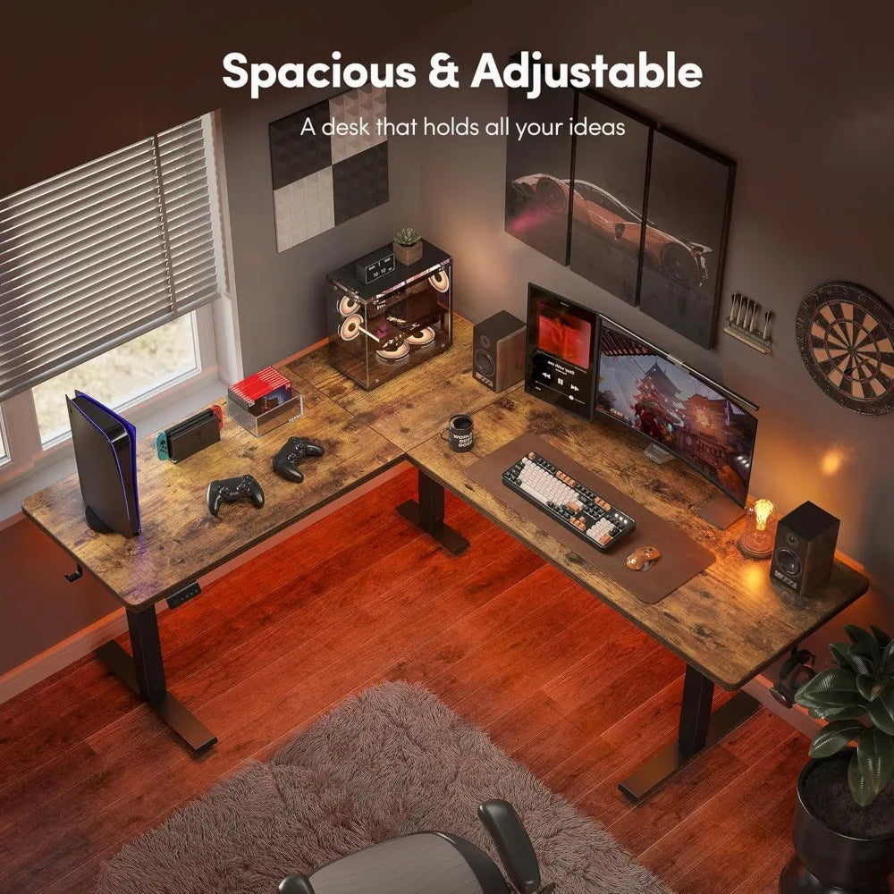 63’’ L-Shaped Standing Desks - Adjustable Corner Desk L Shape L-Shaped Adjustable Desks with Splice Board L Shape