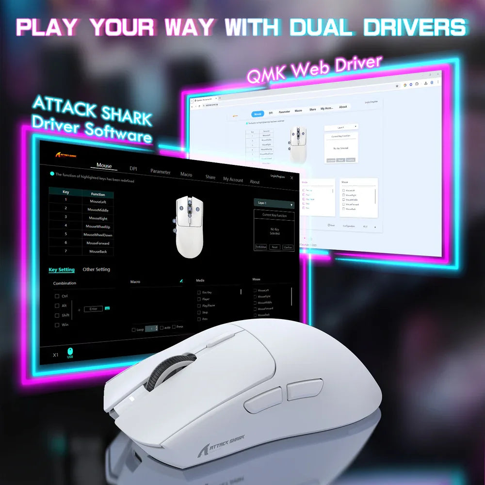 ATTACK SHARK X1 Gaming Mouse with Magnetic Charging Dock PixArt PAW3395PRO 40000DPI BT/2.4G Wireless/Wired 53g