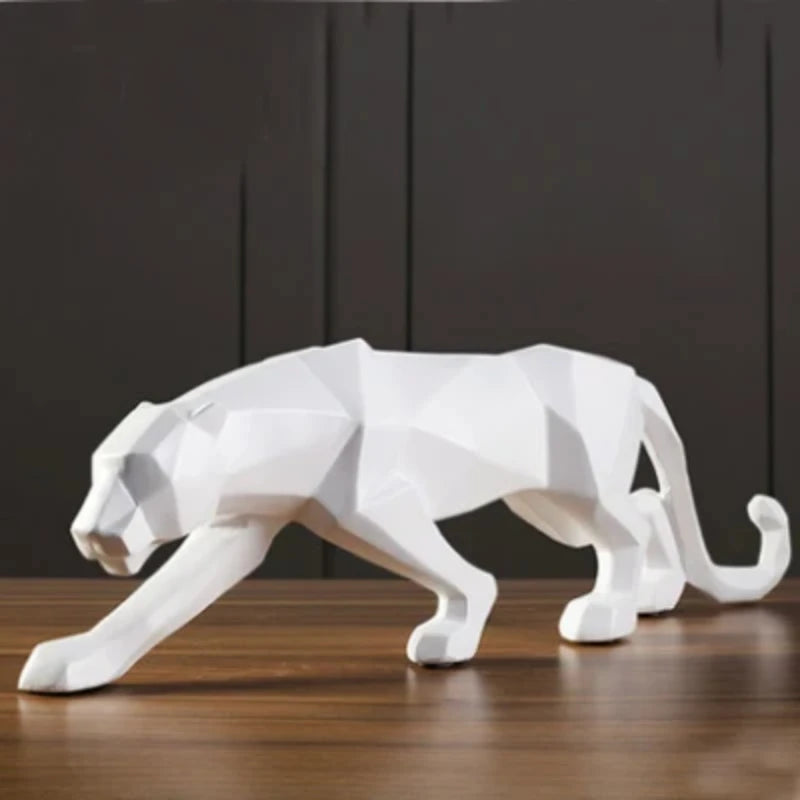 Large Size Panther Statue Animal Figurine Abstract Geometric Style Resin Leopard Sculpture Home Office Desktop