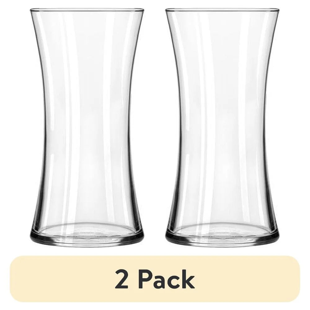 Clear Glass 8 Inch Floral Vase 2 Pack Elegant Design Sturdy Base Home Office Tabletop Decoration - United States