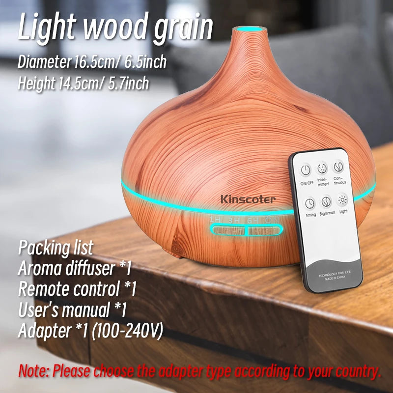 High Quality 500ml Aromatherapy Essential Oil Diffuser Wood Grain Remote Control Ultrasonic Air Humidifier with 7