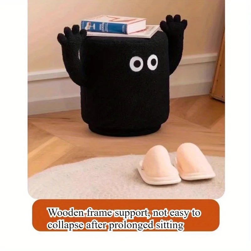 Hand stool soft pack low stool lamb cashmere creative design low stool home porch shoe changing stool footstool - black