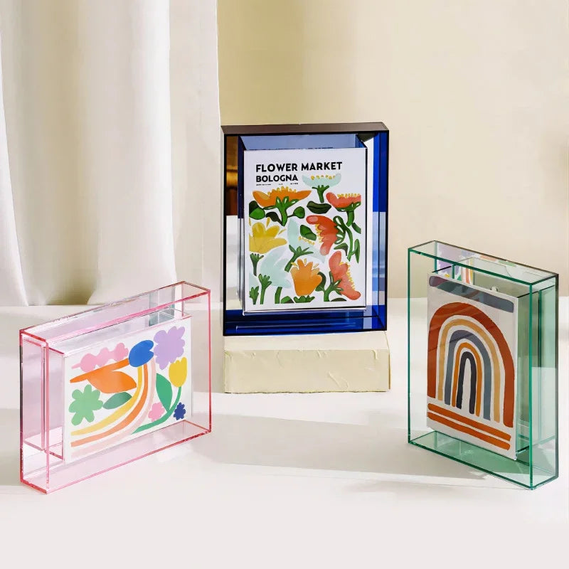 5 Inch Transparent Acrylic Photo Frame Box Photocard Holder Interior Frame Picture Display Stand Office Home Desktop