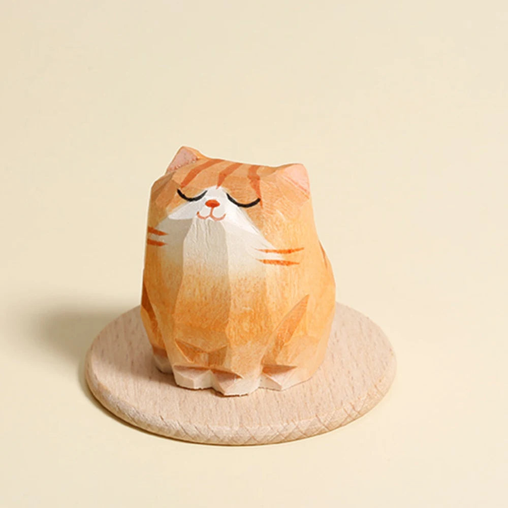 Handcrafted wood carving Home decorations desk accessories room decor Handmade Orange Tabby Cat Statue Hand-carved Cat