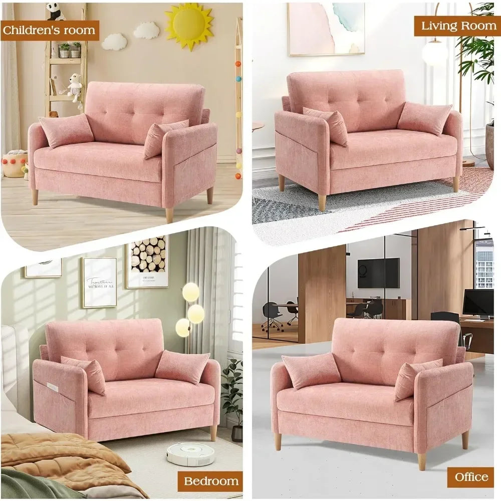 47” Small Couch for Living Room Chenille Fabric Love Seat Comfy Sofa for Bedroom with Throw Pillow Loveseat Sofa