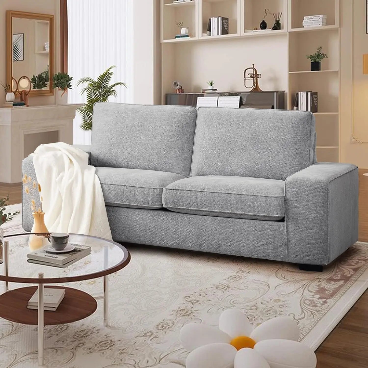 Modern Sofas Couches for Living Room Chenille Deep Seat Sofas & couches with Metal Removable Low-Back Sofa Cushion