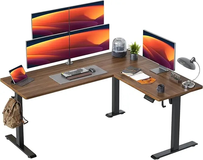 L Shaped Standing Desk Adjustable Height Electric Corner Standing Desk 63 x 55 inch Sit Stand Computer Table with Cable