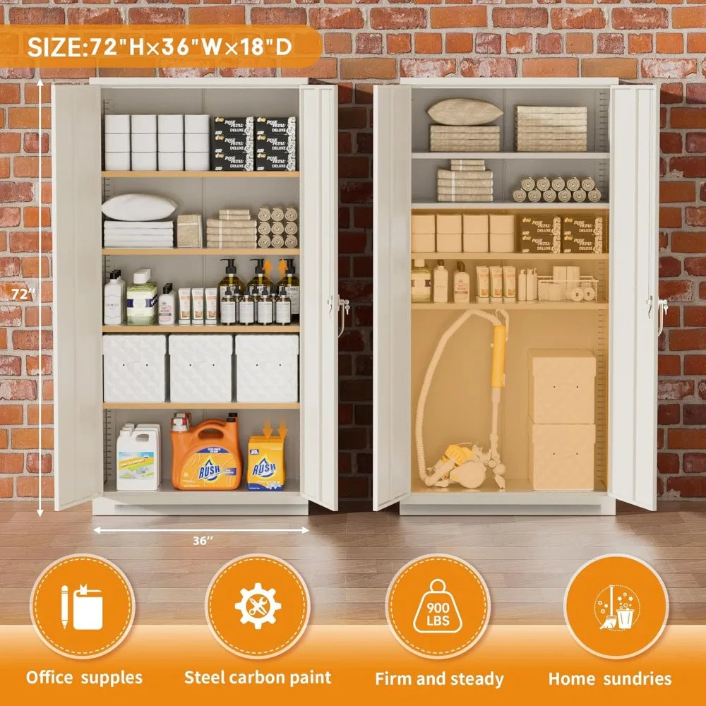Metal Storage Cabinet with Doors and Adjustable Shelves,72’’Locking Tool Steel Garage Cabinet,Utility Metal Filing