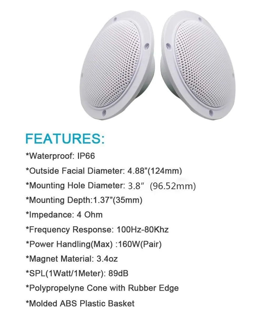 Herdio 4 Inch 160W Home In-Wall Ceiling Waterproof Speaker Surround Sound Speaker for Kitchen Bathroom Yacht Outdoor