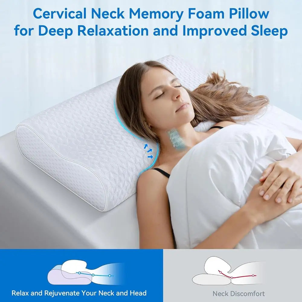 King Size Cooling Memory Foam Pillow - Ergonomic Neck Support for Side Back Stomach Sleepers - United States