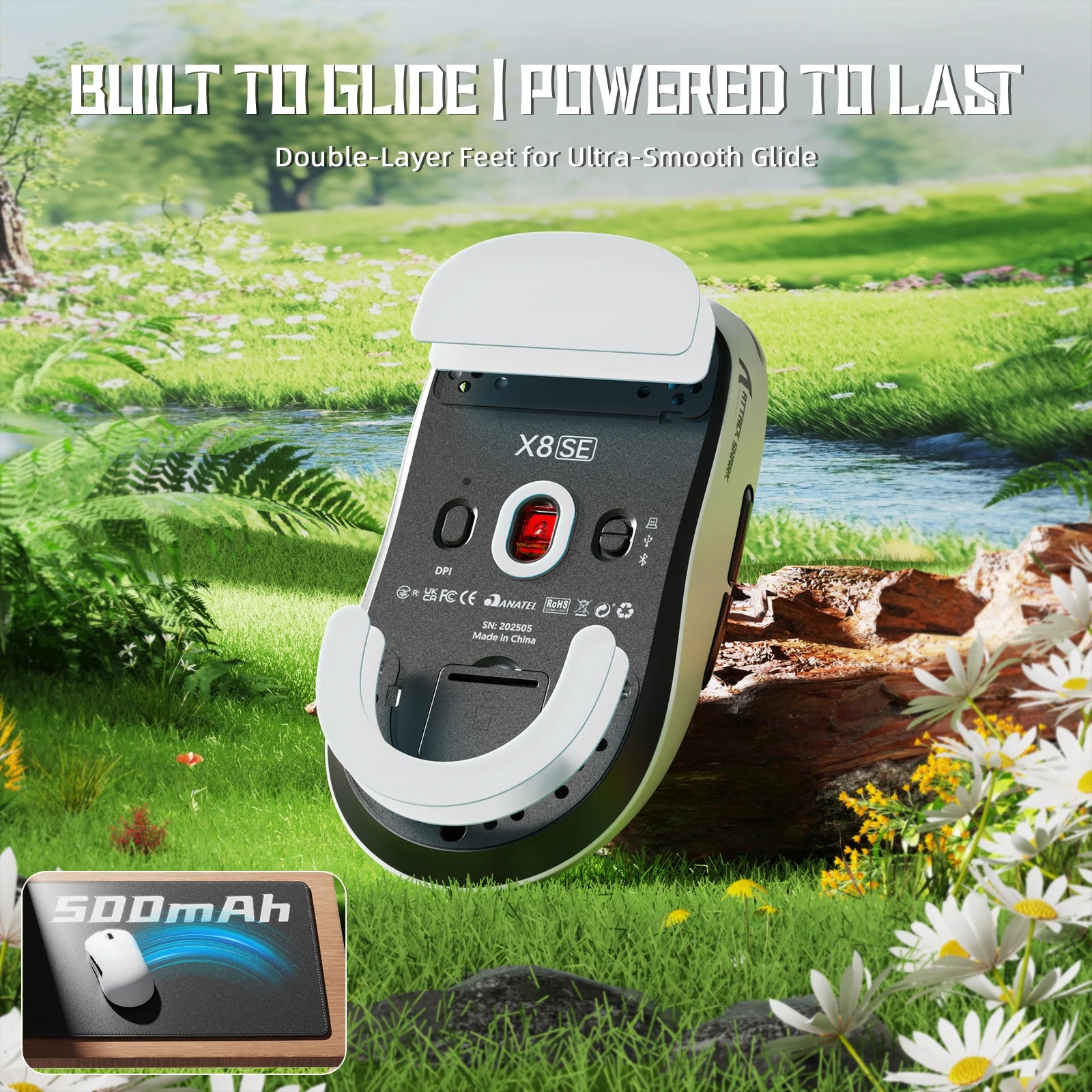 ATTACK SHARK X8SE Wireless Gaming Mouse,Adjustable 25K DPI PAW3311 Optical Sensor,Ergonomic 59g Lightweight,Triple