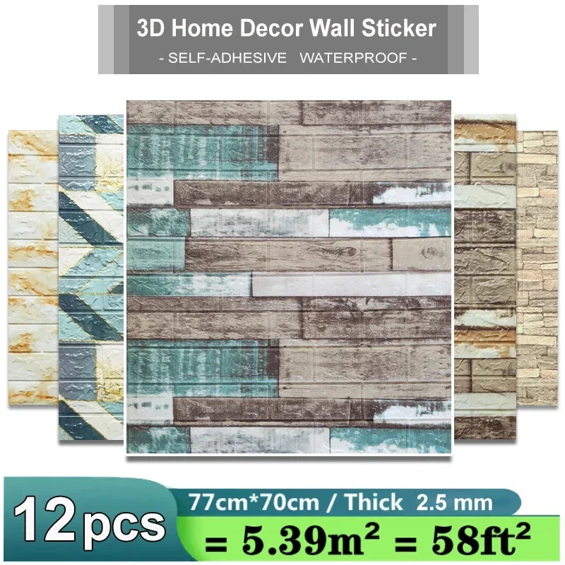 5/10/12PCS Wall Stickers Paper thick 2.5mm New 3D Retro Wallpapers Home Decor at Living Room Kitchen Office TV Backdrop