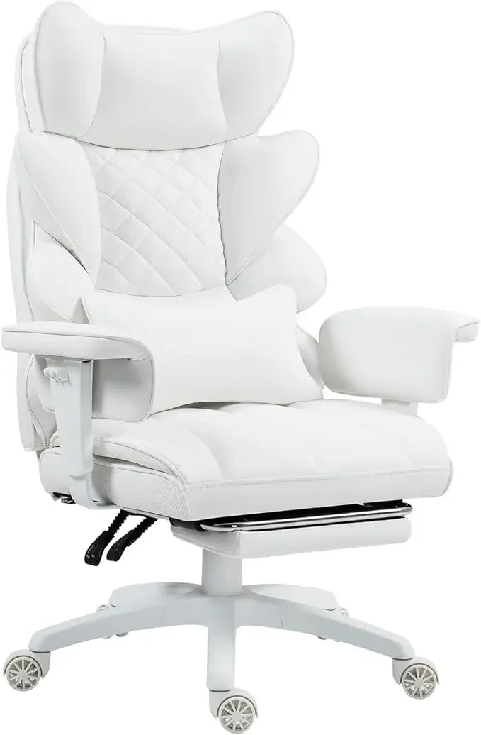 Big and Tall Office Chair with Pocket Spring Cushion,High Back Computer Gaming Chairs with Adjustable Armrests - White