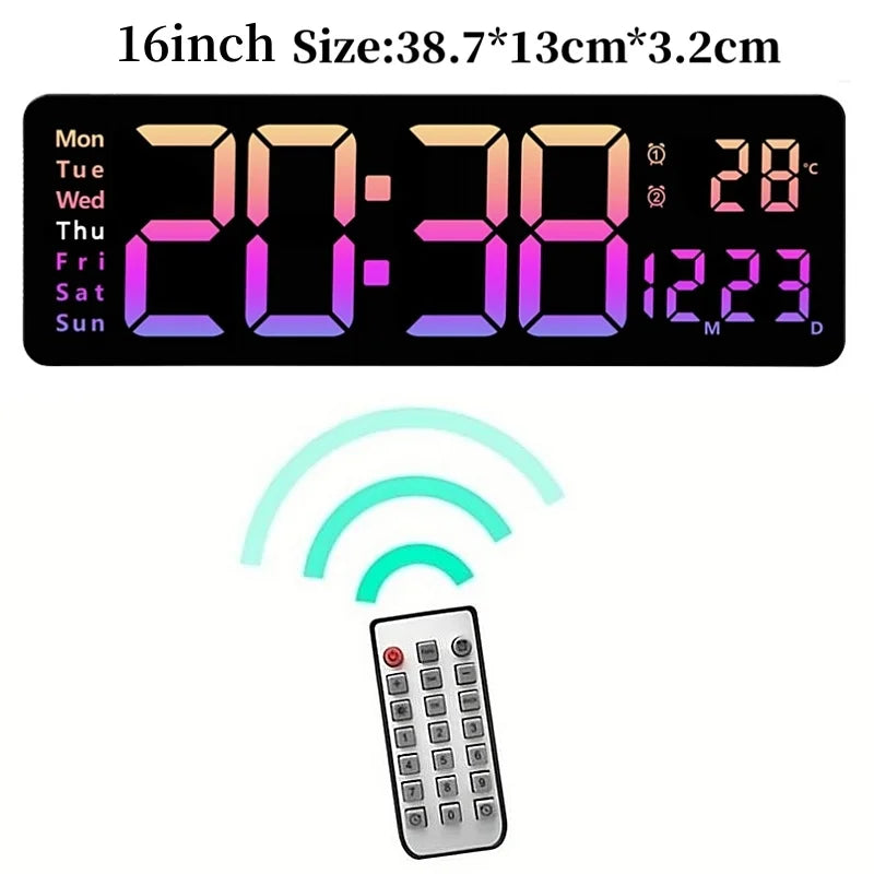 Large Digital Wall Clock Temp Date Week Display Remote Control Power Off Memory Table Clock Wall-mounted Dual Alarms
