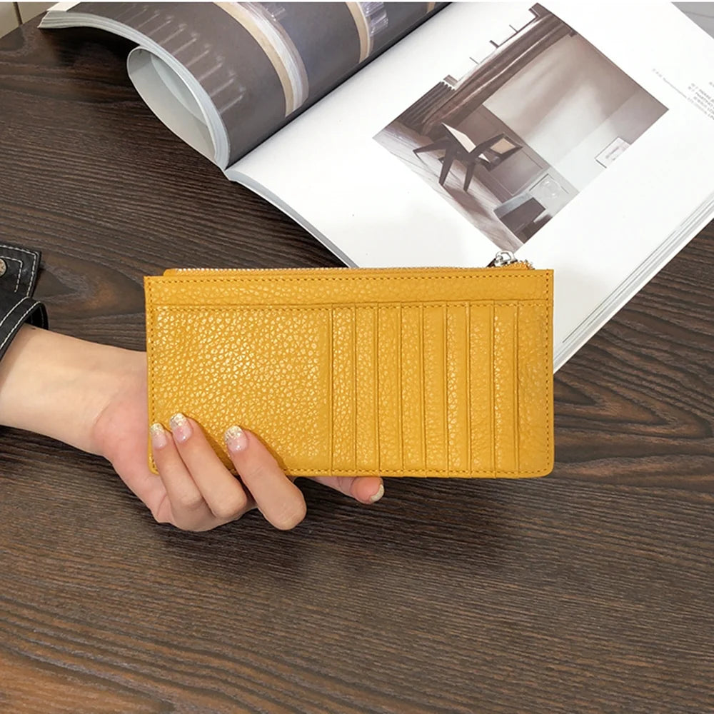 Large Capacity Long Zipper Card Holder Custom Letters Genuine Leather Men Credit Card Wallet Business Women Phone