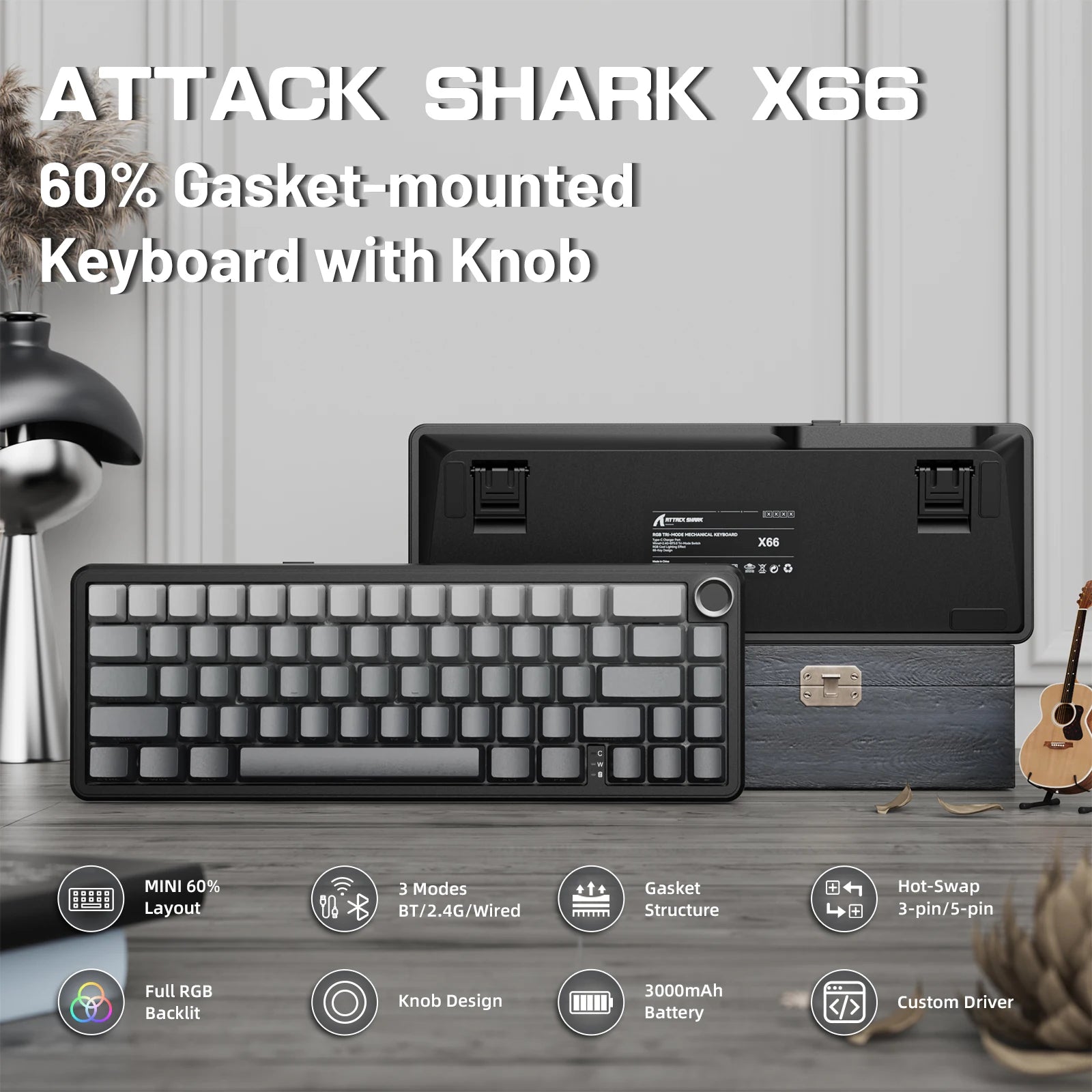 attack-shark-x66-60-wireless-mechanical-gaming-keyboard-with-knob-3-mode-gasket-hot-swappable-custom-keyboard-with-coiled-cable