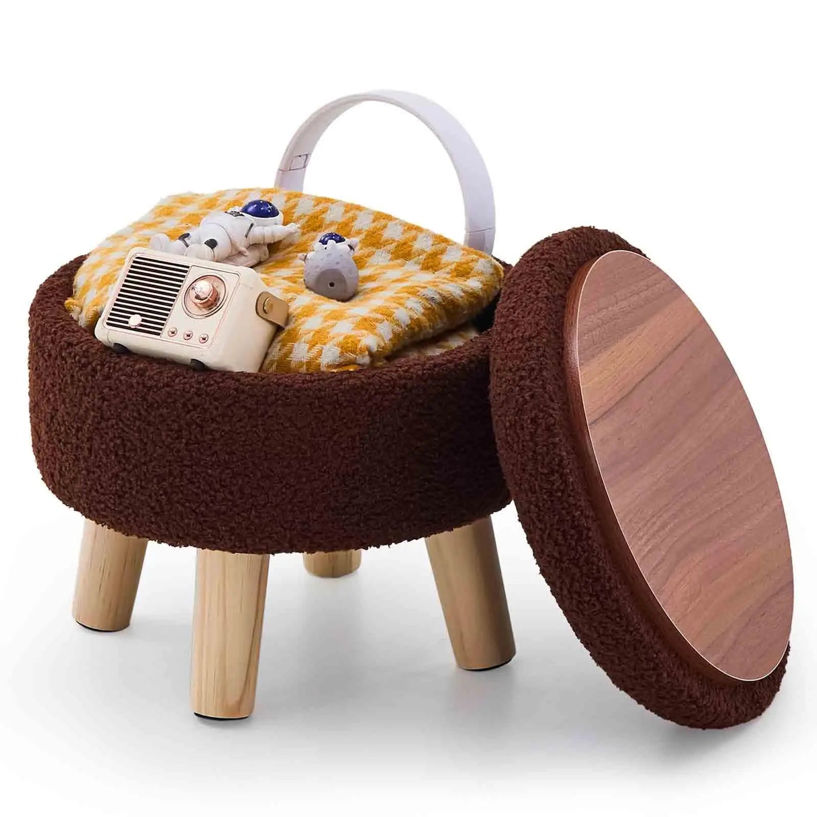 Modern round soft footstool Teddy velvet leg storage footstool suitable for small tables or plant stands