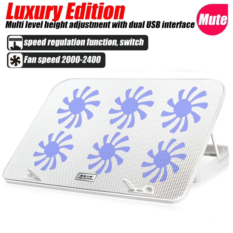 A9 Gaming RGB Laptop Cooling Base 2 USB Ports 6 Fan Gaming LED Light Notebook Cooler For 13-18 Inch For Macbook Laptop