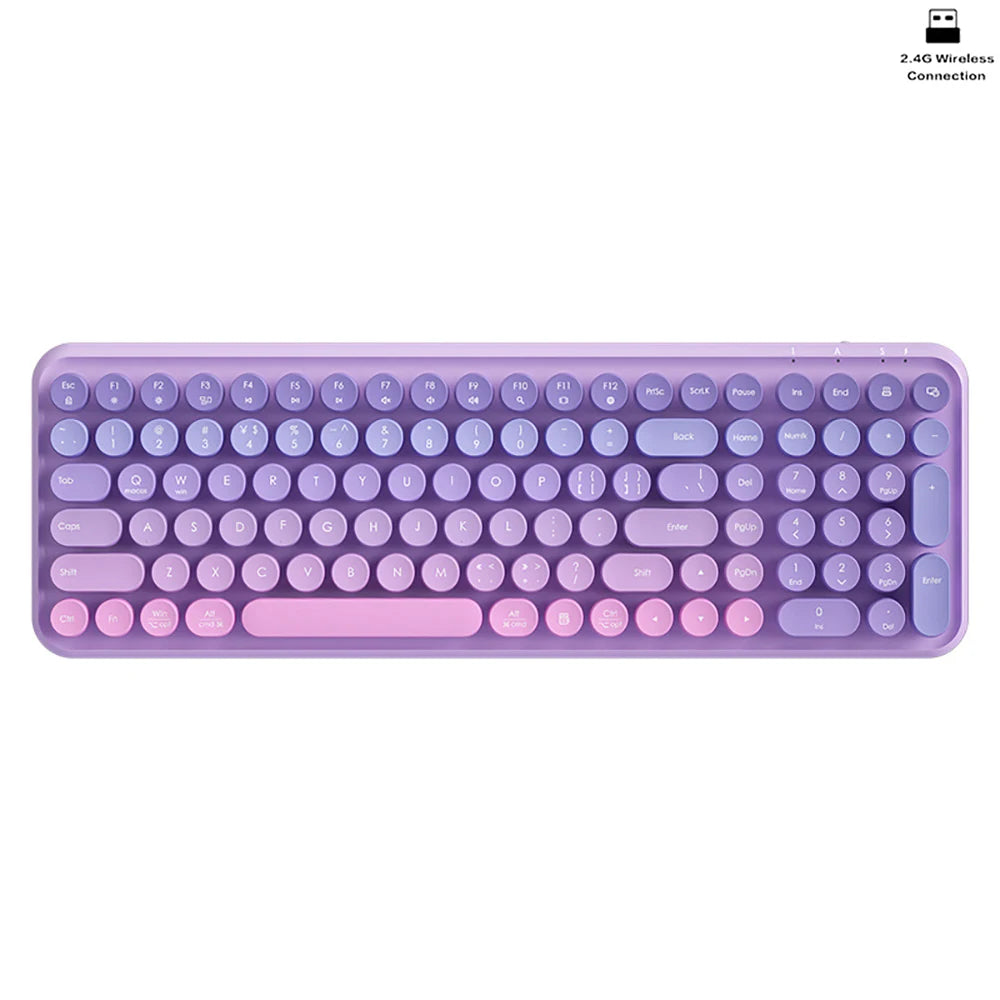 Ergonomic 2.4G Wireless Keyboard 106 Keys Retro Round Keycap Keyboard Multimedia Function Keyboard