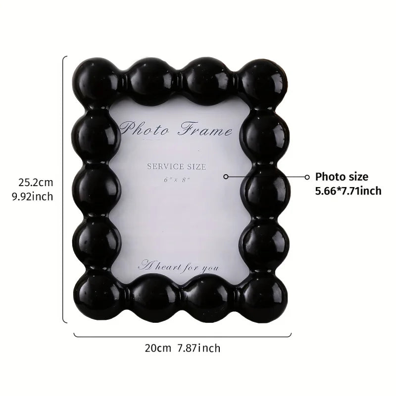 8-Inch Pearl Bubble Photo Frame - Versatile Resin Desk Display for Home/Office Modern Vertical/Horizontal Decor
