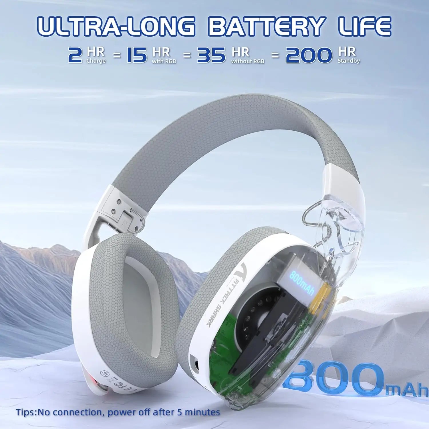 MAMBASNAKE x ATTACK SHARK L80 Wireless Gaming Headset 2.4Ghz USB Gaming Headphones with Bluetooth 5.2 50H Battery