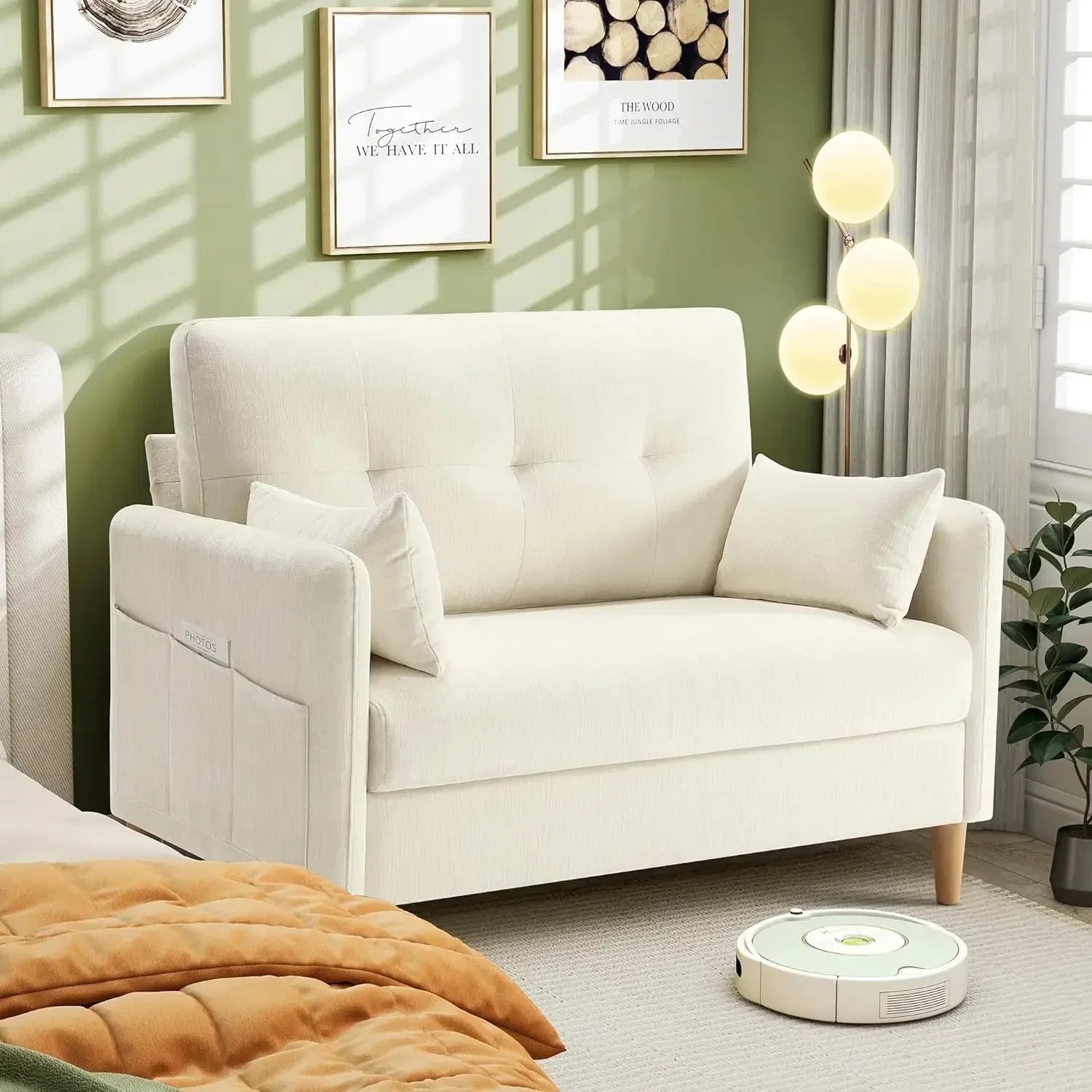 47” Small Couch for Living Room Chenille Fabric Love Seat Comfy Sofa for Bedroom with Throw Pillow Loveseat Sofa