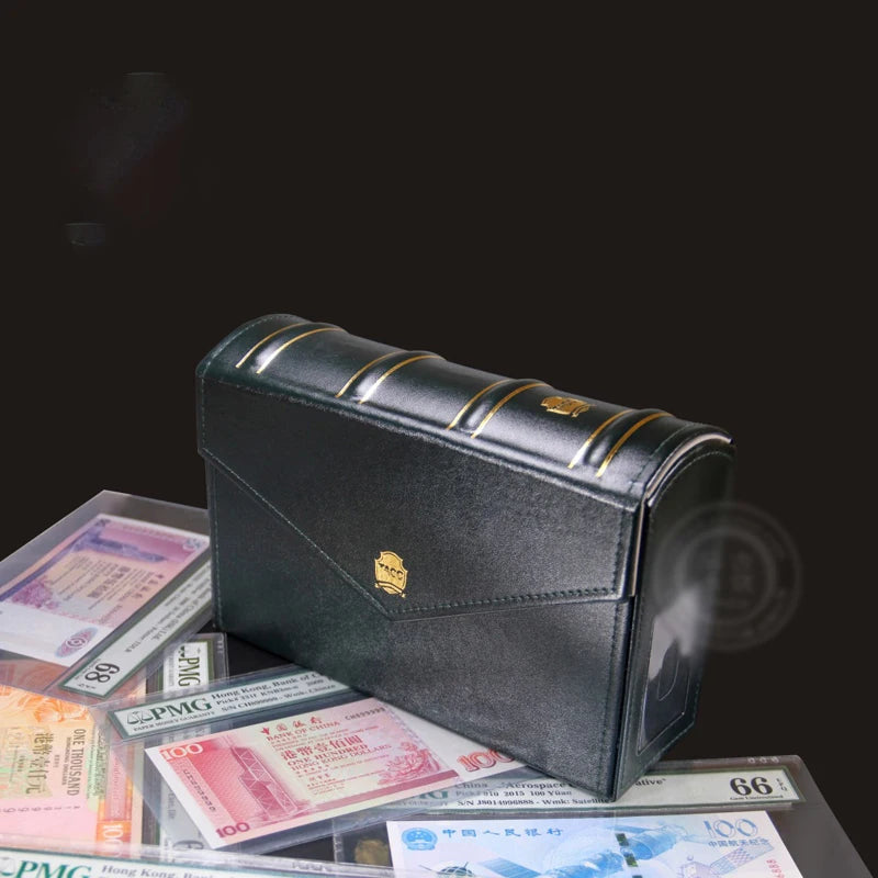 Coins Gifts Case Organizer PMG Graded Banknotes Currency Holder Folder PU Leather Collection Box Paper Money Protective