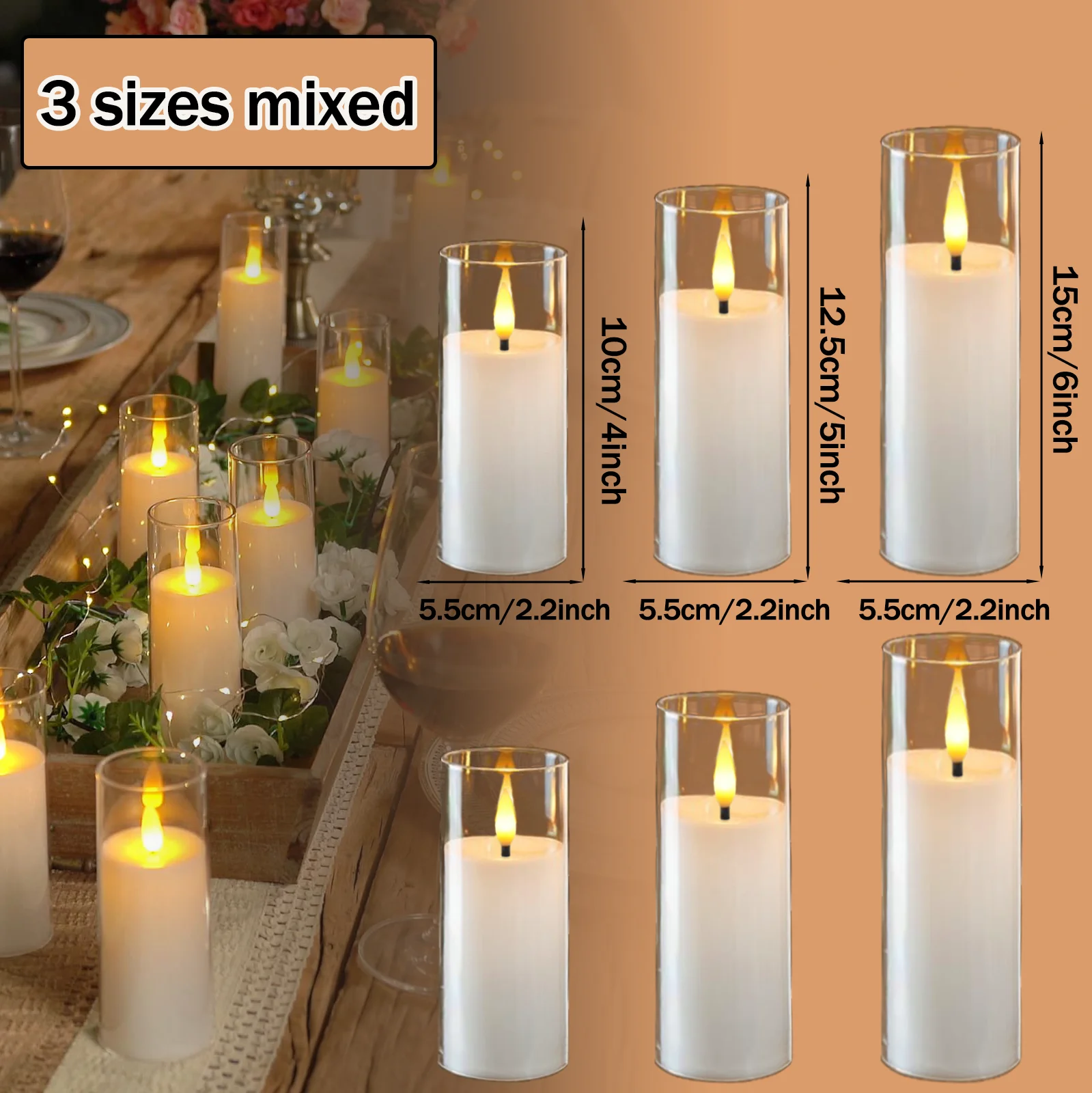 6-90PCS Acrylic Cup Led Candles Wedding Flickering Flameless Candles Battery Operated Artificial Candle Concert
