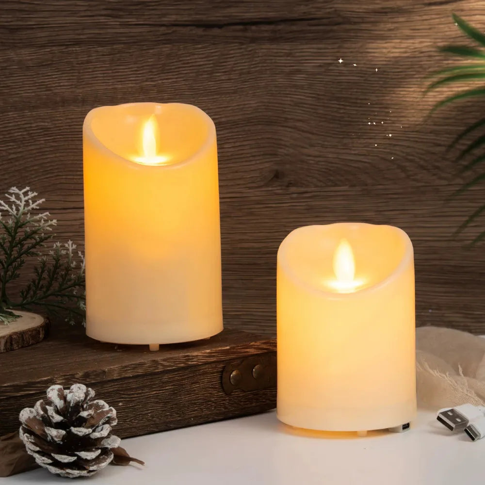 USB Rechargeable Flameless Electric Candles Moving Wick 3Pcs/Set Led Candles With Remote Home Bar Party Xmas Wedding