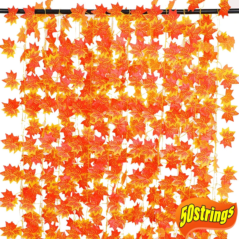 Artificial Green Ivy Vine Hanging Garland Silk Maple Leaves Rattan Fake Plant for Garden Christmas Wedding Party Home