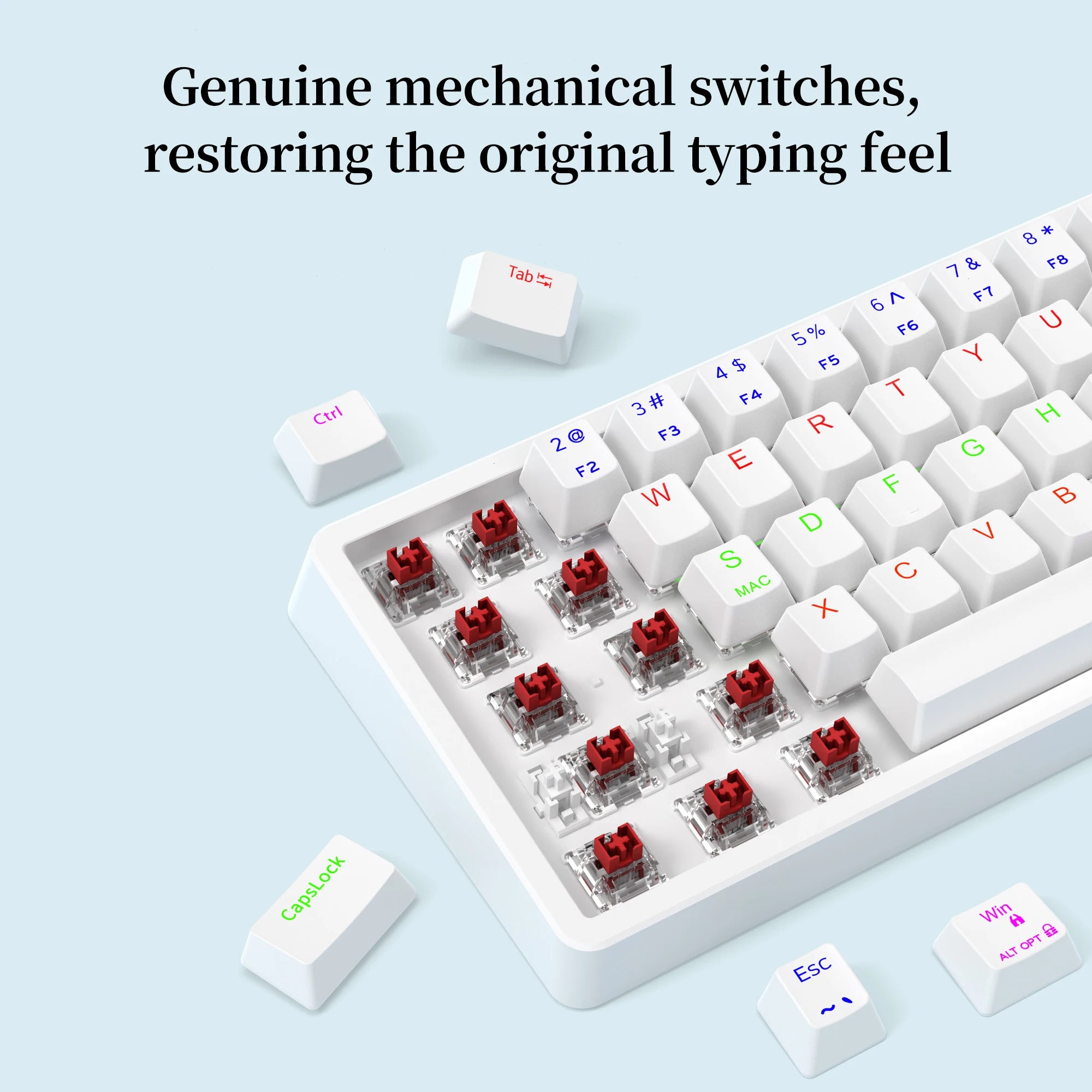 Wired 68-key mechanical keyboard ergonomic RGB backlight LED red switch game keyboard suitable for PC laptop office