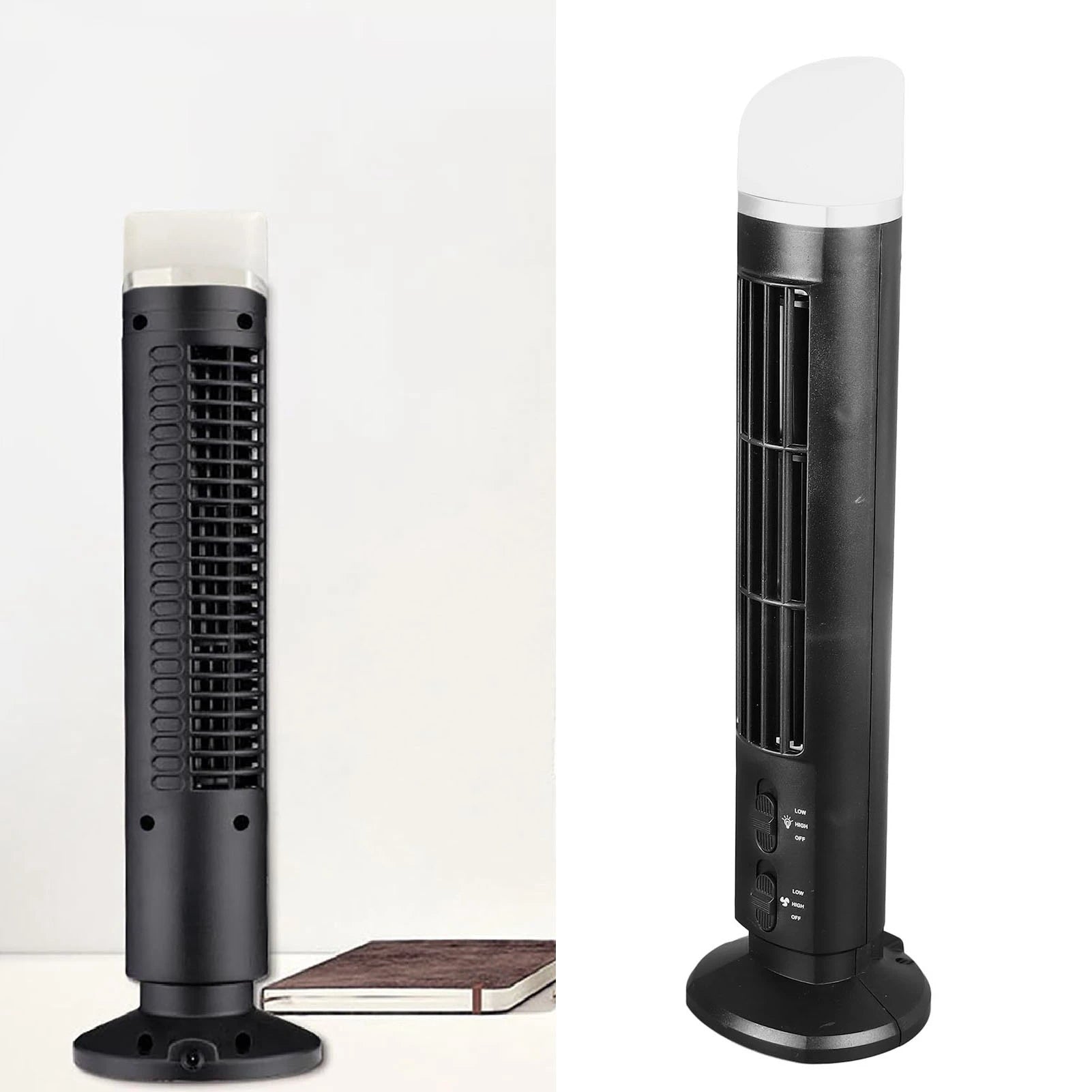 Bladeless Tower Fan Portable USB Desk Fan with Light for Home Bedroom Office - black / United States