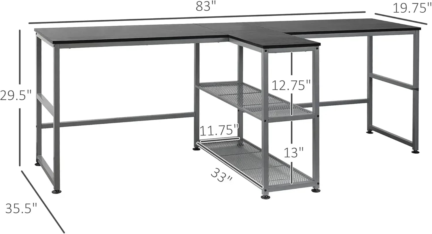 83’’’ Two Person Computer Desk With 2 Storage Shelves Double Desk Workstation With Book Shelf Long Desk Table For Home