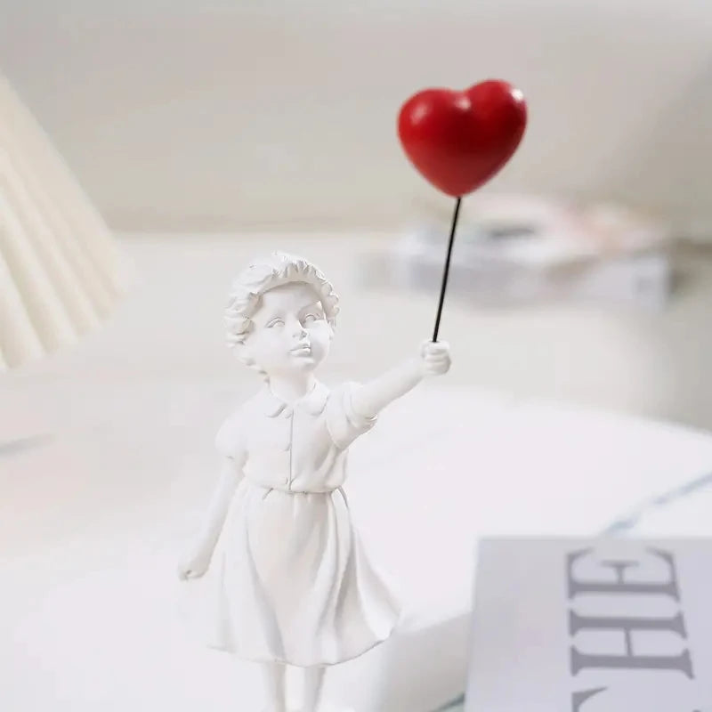 Little Girl With Balloon Figurine Statue Sculpture Living Study Room Bedroom Decor Home Table Interior Decoration