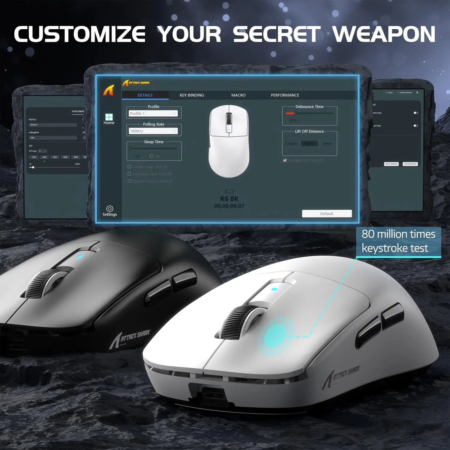 Attack Shark R6 Lightweight Wireless Gaming Mouse PAW 3950Max Sensor Computer Mouse with Nordic 52480 8KHz Polling