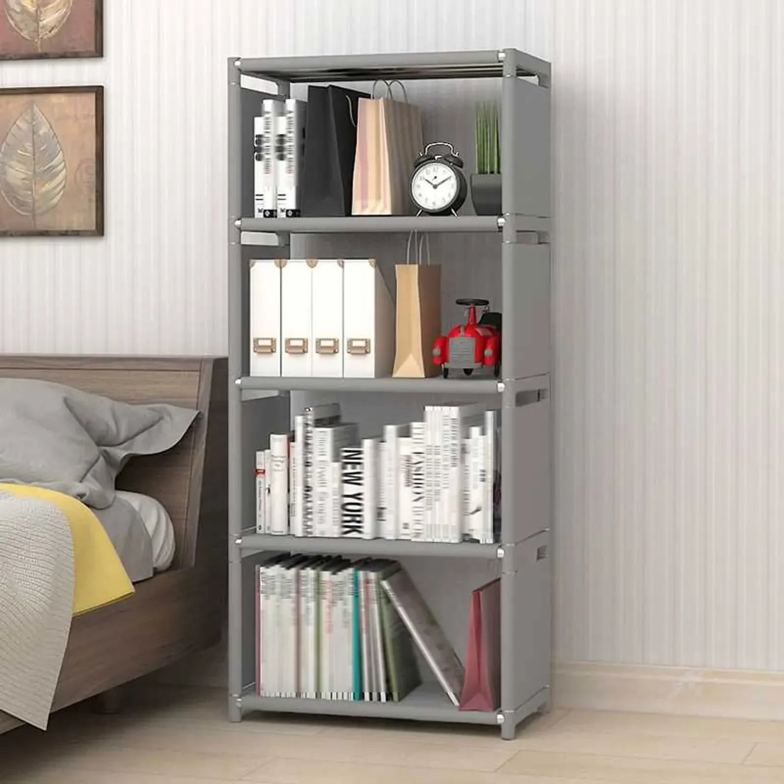 4-tier-bookcase-display-holder-book-storage-shelve-stand-light-gray-bookshelf-waterproof-high-load-bearing-capacity