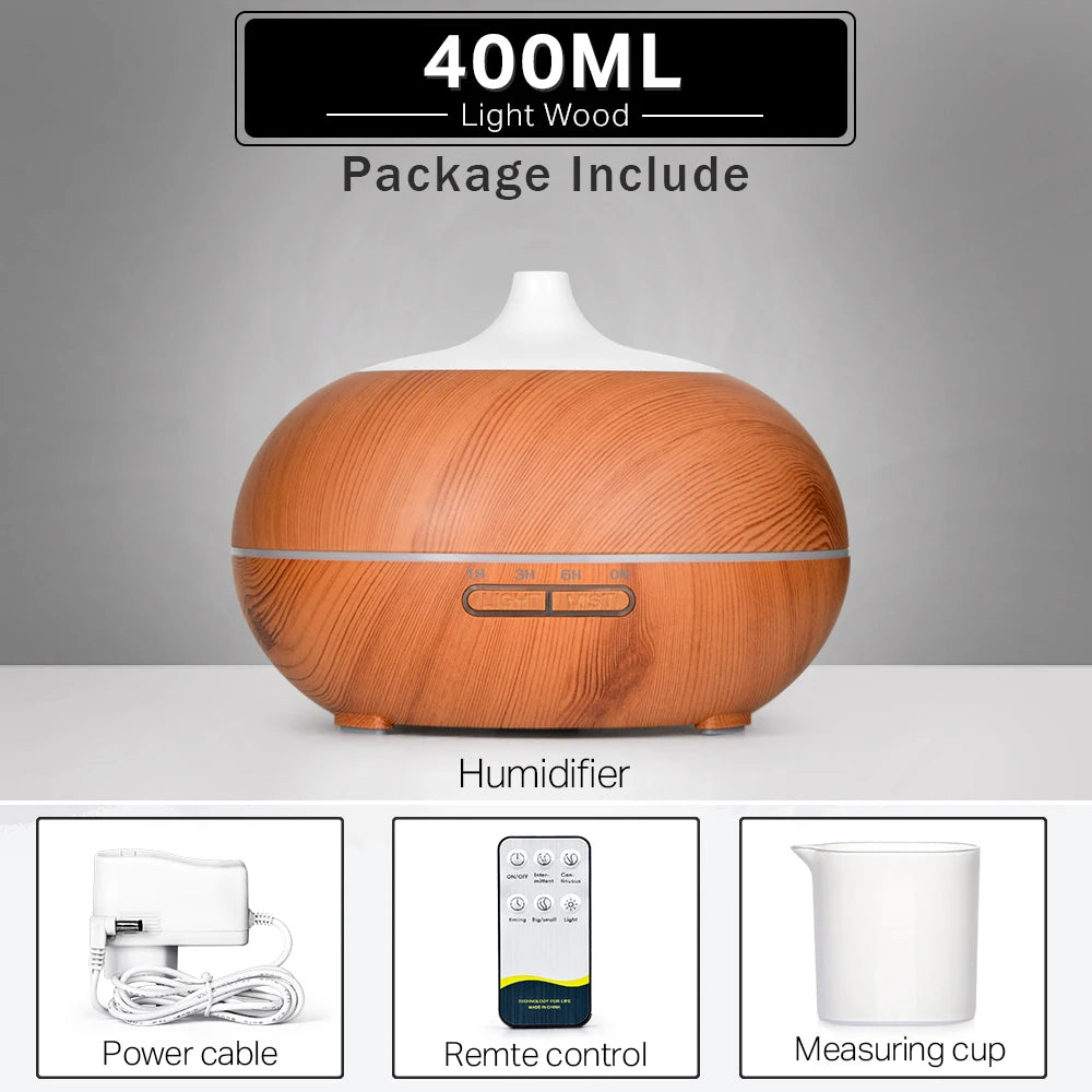 550 500 400 Aromatherapy Essential Oil Diffuser Wood Grain Remote Control Ultrasonic Air Humidifier Cool with 7 Color