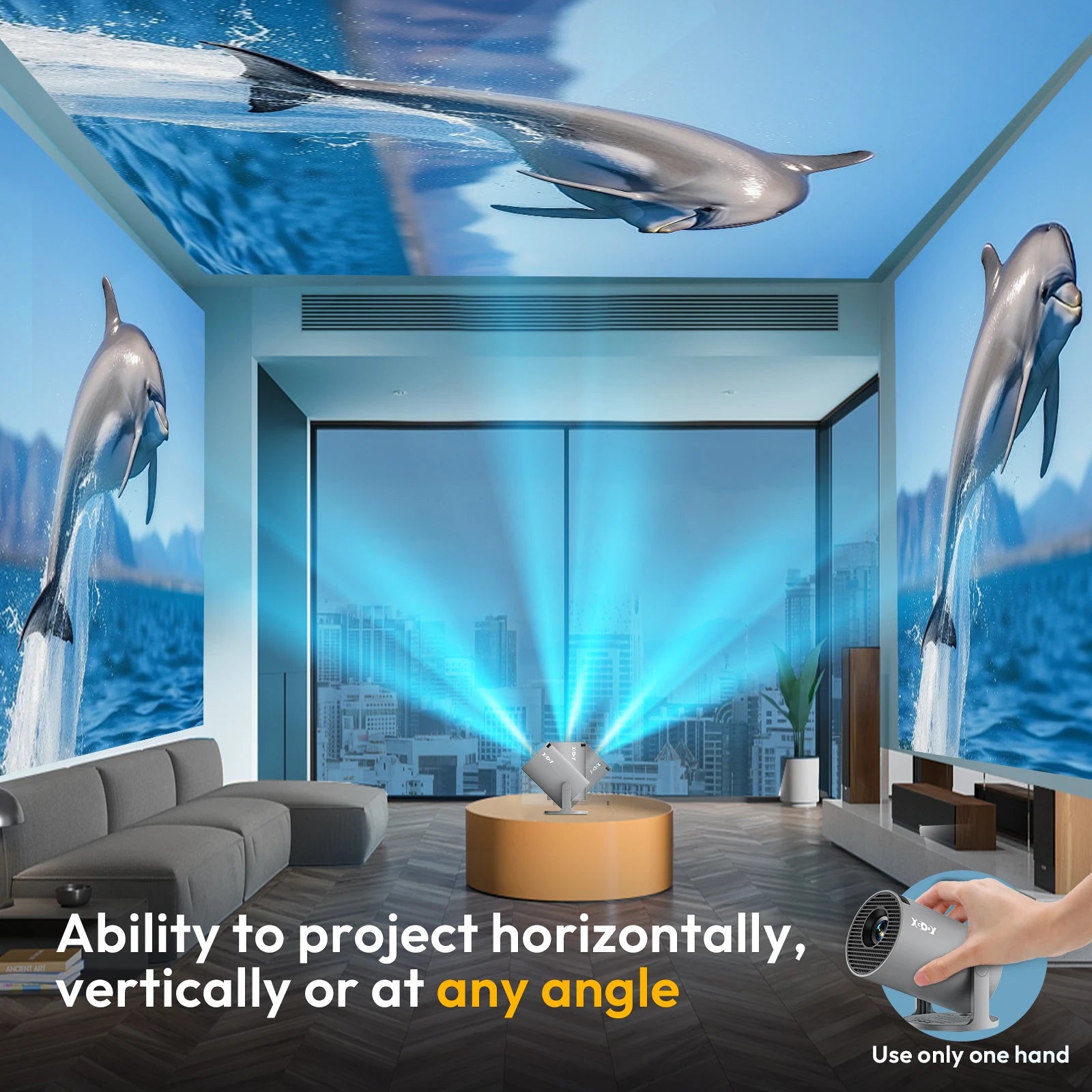 XGODY Projector 4K 12000LM Short Throw Mini Portable Projectors Android Beamer Native 720P Dual Wifi6 BT5.4 Home Theater