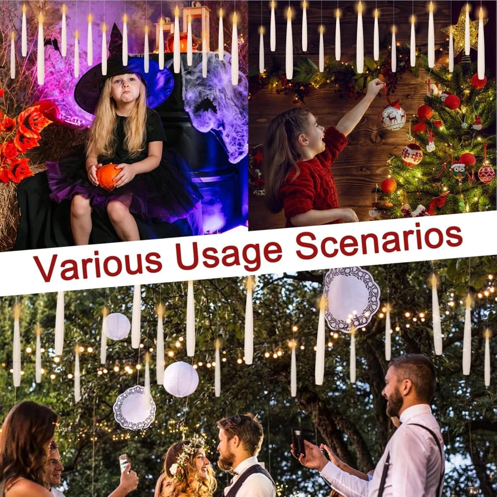 Floating Candles with Wand 12 PCs Magic Hanging Candles Flickering Warm Light Flameless Floating LED Candle Halloween