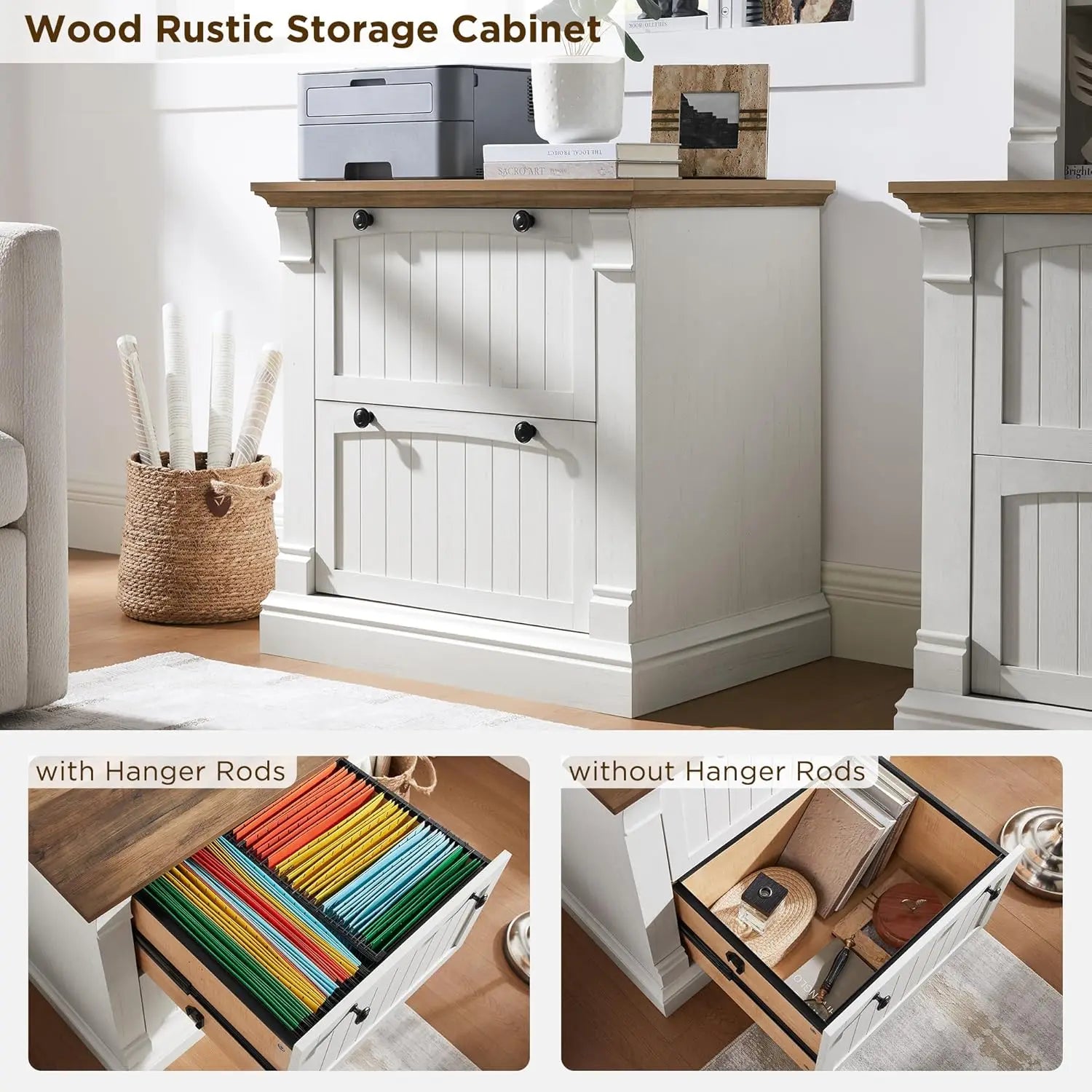 Farmhouse File Cabinet with 2 Drawers 30’’ Lateral Filing Cabinet with Hanging File Folders Interlocking Drawers
