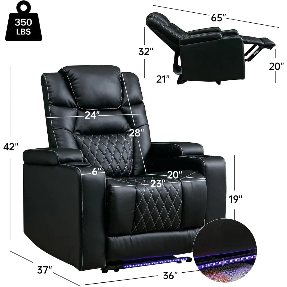 Power Recliner Chair with USB Port Electric PU Leather Home Theater Seating for Living Room Movie Reclining Chairs